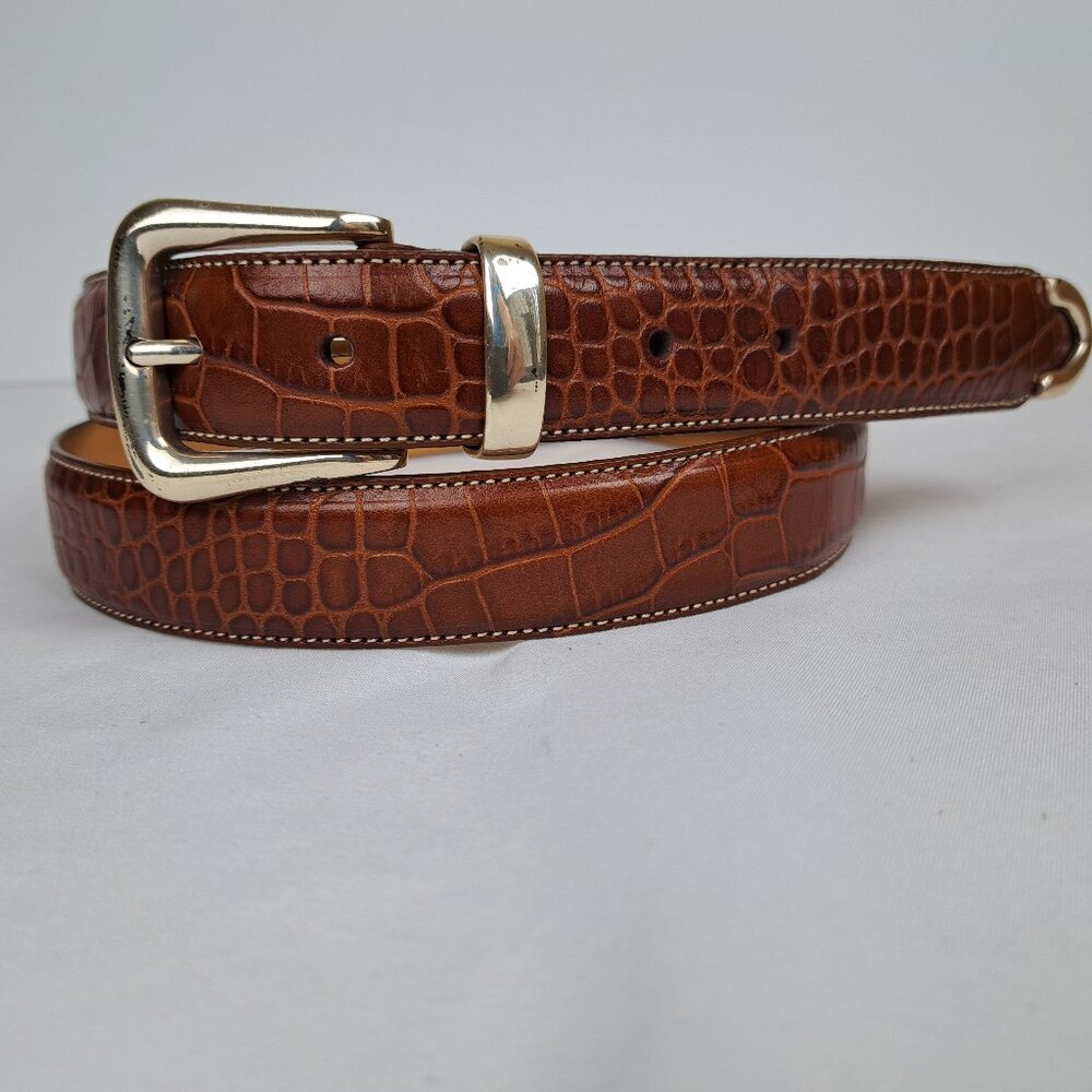 Trafalgar Men's Brown Leather Croc Embossed Belt Solid Brass Buckle Size 44